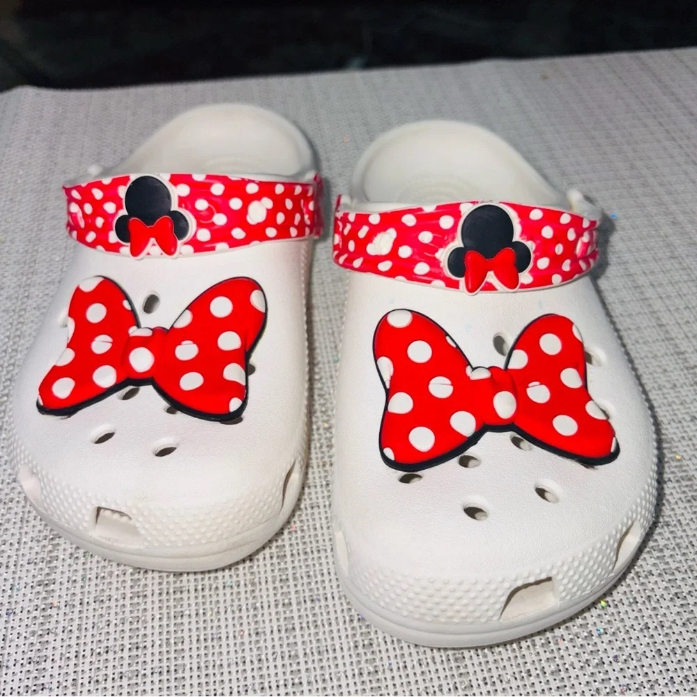 CROCS Red and White Polka Dot Bow Clogs